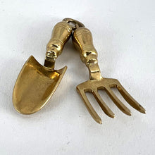 Load image into Gallery viewer, Gardening Tools Fork and Trowel 9 Karat Yellow Gold Charm Pendant