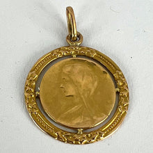 Load image into Gallery viewer, French Virgin Mary Ivy Leaf Wreath 18K Yellow Gold Medal Charm Pendant