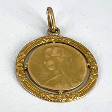 Load image into Gallery viewer, French Virgin Mary Ivy Leaf Wreath 18K Yellow Gold Medal Charm Pendant