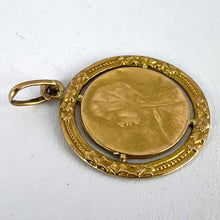Load image into Gallery viewer, French Virgin Mary Ivy Leaf Wreath 18K Yellow Gold Medal Charm Pendant