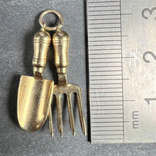 Load image into Gallery viewer, Gardening Tools Fork and Trowel 9 Karat Yellow Gold Charm Pendant