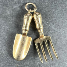 Load image into Gallery viewer, Gardening Tools Fork and Trowel 9 Karat Yellow Gold Charm Pendant