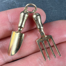 Load image into Gallery viewer, Gardening Tools Fork and Trowel 9 Karat Yellow Gold Charm Pendant