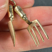 Load image into Gallery viewer, Gardening Tools Fork and Trowel 9 Karat Yellow Gold Charm Pendant