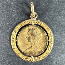 Load image into Gallery viewer, French Virgin Mary Ivy Leaf Wreath 18K Yellow Gold Medal Charm Pendant