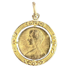 Load image into Gallery viewer, French Virgin Mary Ivy Leaf Wreath 18K Yellow Gold Medal Charm Pendant