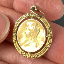 Load image into Gallery viewer, French Virgin Mary Ivy Leaf Wreath 18K Yellow Gold Medal Charm Pendant