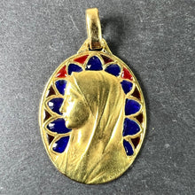 Load image into Gallery viewer, French Dropsy Virgin Mary Plique A Jour Enamel 18K Yellow Gold Pendant Medal
