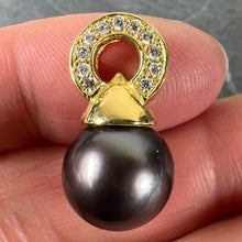 Load image into Gallery viewer, Vintage 18K Yellow Gold Tahitian Black Pearl Diamond Pendant
