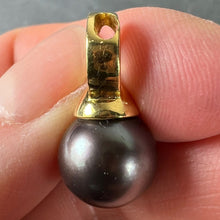 Load image into Gallery viewer, Vintage 18K Yellow Gold Tahitian Black Pearl Diamond Pendant
