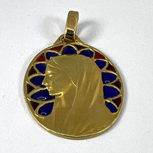 Load image into Gallery viewer, French Dropsy Virgin Mary Plique A Jour Enamel 18K Yellow Gold Pendant Medal