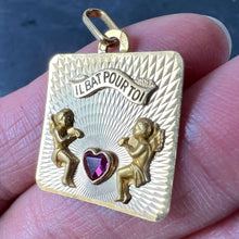 Load image into Gallery viewer, French Il Bat Pour Toi My Heart Beats For You 18K Yellow Gold Ruby Love Pendant