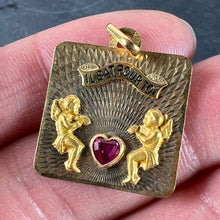 Load image into Gallery viewer, French Il Bat Pour Toi My Heart Beats For You 18K Yellow Gold Ruby Love Pendant