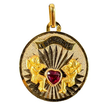 Load image into Gallery viewer, French My Heart Beats For You Il Bat Pour Toi 18K Yellow Gold Ruby Love Pendant