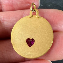 Load image into Gallery viewer, French My Heart Beats For You Il Bat Pour Toi 18K Yellow Gold Ruby Love Pendant