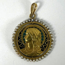 Load image into Gallery viewer, Antique French Virgin Mary 18K Yellow Gold Plique-a-Jour Enamel Pearl Pendant Medal