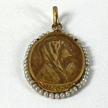 Load image into Gallery viewer, Antique French Sellier Virgin Mary 18K Yellow Gold Seed Pearl Medal Pendant