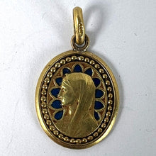 Load image into Gallery viewer, French Dropsy Virgin Mary Blue Enamel 18K Yellow Gold Religious Pendant Medal