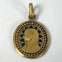 Load image into Gallery viewer, French Dropsy Virgin Mary Blue Enamel 18K Yellow Gold Religious Pendant Medal