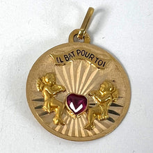 Load image into Gallery viewer, French My Heart Beats For You Il Bat Pour Toi 18K Yellow Gold Ruby Love Pendant