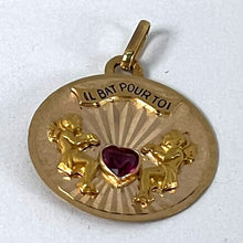 Load image into Gallery viewer, French My Heart Beats For You Il Bat Pour Toi 18K Yellow Gold Ruby Love Pendant