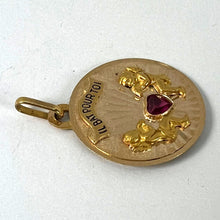 Load image into Gallery viewer, French My Heart Beats For You Il Bat Pour Toi 18K Yellow Gold Ruby Love Pendant