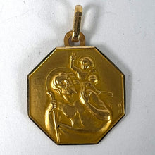 Load image into Gallery viewer, Vintage French Perroud Saint Christopher 18K Yellow Gold Octagonal Medal Pendant