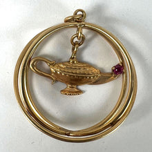 Load image into Gallery viewer, Vintage Large Genie Lamp 14K Yellow Gold Red Ruby Kinetic Charm Pendant