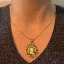 Load image into Gallery viewer, Antique French Virgin Mary 18K Yellow Gold Plique-a-Jour Enamel Pearl Pendant Medal