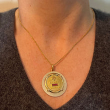 Load image into Gallery viewer, Large Augis French Plus Qu’Hier Ruby Diamond Halo 18K Yellow Gold Love Pendant