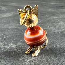 Load image into Gallery viewer, Vintage 18K Yellow Gold Banded Agate Bead Cat Charm Pendant