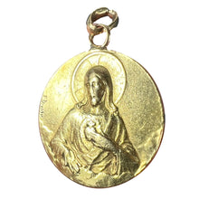 Load image into Gallery viewer, Dropsy Sacred Heart Virgin Mary Madonna Carmeli 18K Yellow Gold Medal Pendant
