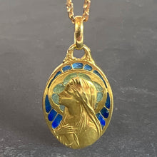 Load image into Gallery viewer, Antique French Virgin Mary Plique A Jour Enamel 18K Yellow Gold Pendant Medal