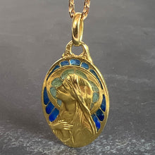 Load image into Gallery viewer, Antique French Virgin Mary Plique A Jour Enamel 18K Yellow Gold Pendant Medal