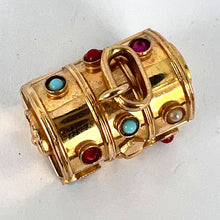 Load image into Gallery viewer, French Mechanical Treasure Chest 18K Yellow Gold Gem Set Charm Pendant