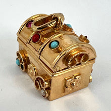 Load image into Gallery viewer, French Mechanical Treasure Chest 18K Yellow Gold Gem Set Charm Pendant