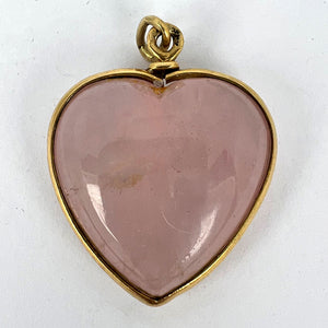 French 18K Yellow Gold Rose Quartz Heart Charm Pendant