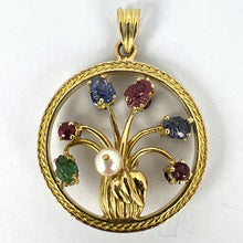 Load image into Gallery viewer, Double Sided Flower Vase 18K Yellow Gold Carved Sapphire Ruby Emerald Pendant
