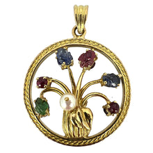 Load image into Gallery viewer, Double Sided Flower Vase 18K Yellow Gold Carved Sapphire Ruby Emerald Pendant