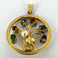 Load image into Gallery viewer, Double Sided Flower Vase 18K Yellow Gold Carved Sapphire Ruby Emerald Pendant