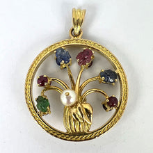 Load image into Gallery viewer, Double Sided Flower Vase 18K Yellow Gold Carved Sapphire Ruby Emerald Pendant