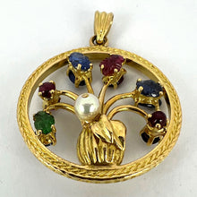 Load image into Gallery viewer, Double Sided Flower Vase 18K Yellow Gold Carved Sapphire Ruby Emerald Pendant