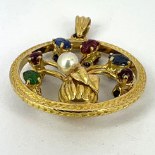 Load image into Gallery viewer, Double Sided Flower Vase 18K Yellow Gold Carved Sapphire Ruby Emerald Pendant