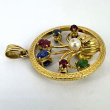 Load image into Gallery viewer, Double Sided Flower Vase 18K Yellow Gold Carved Sapphire Ruby Emerald Pendant