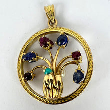Load image into Gallery viewer, Double Sided Flower Vase 18K Yellow Gold Carved Sapphire Ruby Emerald Pendant