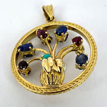 Load image into Gallery viewer, Double Sided Flower Vase 18K Yellow Gold Carved Sapphire Ruby Emerald Pendant