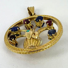 Load image into Gallery viewer, Double Sided Flower Vase 18K Yellow Gold Carved Sapphire Ruby Emerald Pendant