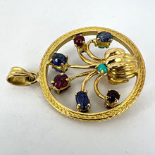 Load image into Gallery viewer, Double Sided Flower Vase 18K Yellow Gold Carved Sapphire Ruby Emerald Pendant