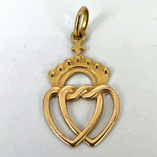 Load image into Gallery viewer, French Intertwined Crowned Sacred Hearts 18K Yellow Gold Charm Pendant