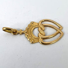 Load image into Gallery viewer, French Intertwined Crowned Sacred Hearts 18K Yellow Gold Charm Pendant